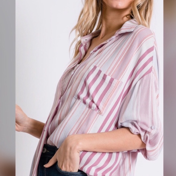 ♨️Oversized Striped Pastel Boyfriend Top - Picture 5 of 7